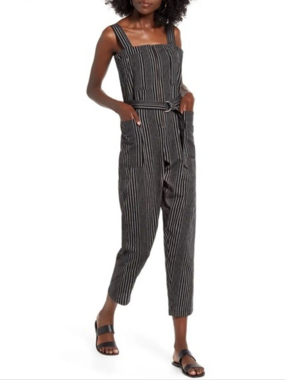 Billabong Striped Crop Jumpsuit Black White Medium M - Picture 3 of 10